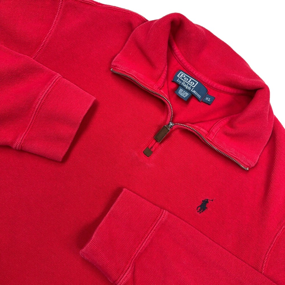 Polo Ralph Lauren Sweater Men XL Red Pullover Quarter 1/4 Zip Estate Sweatshirt